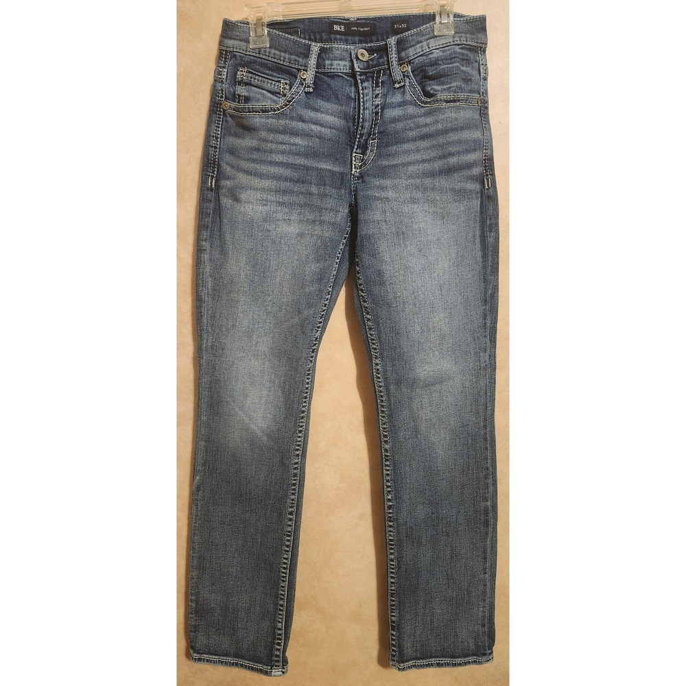 BKE Jake Straight Leg Jeans Mens 31x32 Medium Wash Distressed Denim Blue